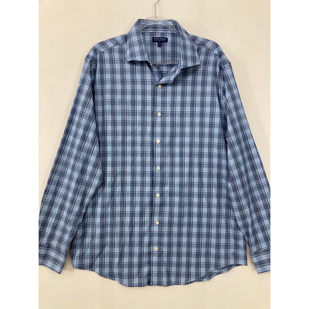 Peter Millar‎ Crown Crafted Shirt XL Blue Plaid Stretch Performance Button Up